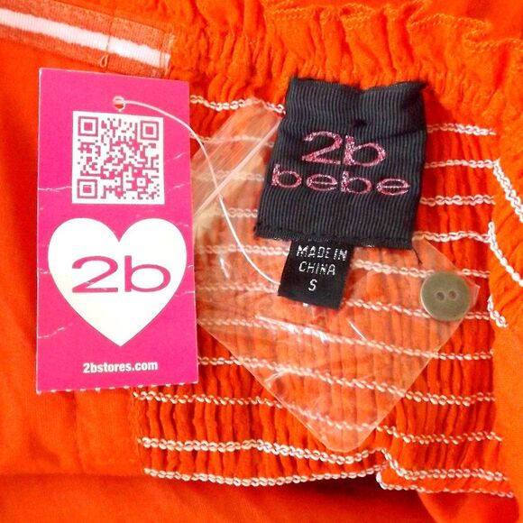 new 2B BEBE Mini Dress, S, Orange, Belt, Strapless, Ruffle/Tier Skirt, Side Zip - Picture 12 of 15